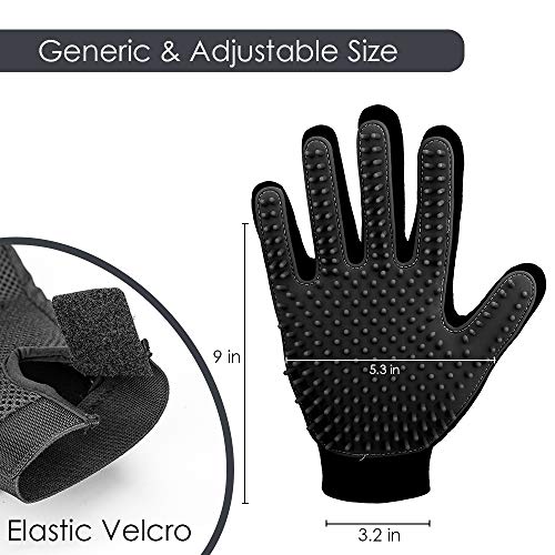 [Upgrade Version] Pet Grooming Glove - Gentle Deshedding Brush Glove - Efficient Pet Hair Remover Mitt - Enhanced Five Finger Design - Perfect for Dog & Cat with Long & Short Fur - 1 Pair (Black)