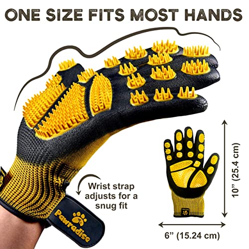 Pet Grooming and Bathing Gloves - Effective Pet Hair Remover for Cats, Dogs & Horses - Long & Short Fur - Enhanced Nubs Design Captures 2X More Hair