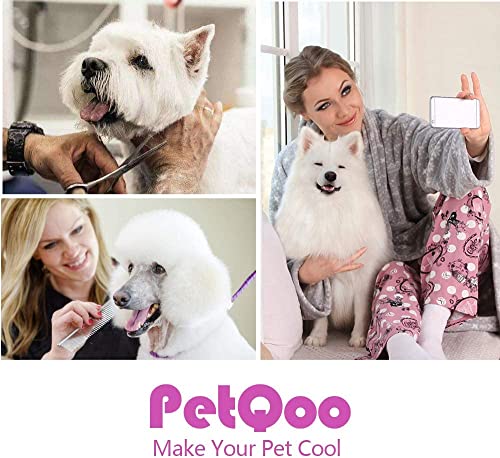 PetQoo Dog Grooming Scissors with Safety Round Tips, Heavy Duty Titanium Pet Grooming Trimmer Kit, Professional Thinning Shears, Straight Scissors with Comb for Large and Small Dogs and Cats