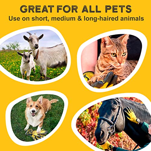 Pet Grooming and Bathing Gloves - Effective Pet Hair Remover for Cats, Dogs & Horses - Long & Short Fur - Enhanced Nubs Design Captures 2X More Hair