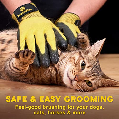 Pet Grooming and Bathing Gloves - Effective Pet Hair Remover for Cats, Dogs & Horses - Long & Short Fur - Enhanced Nubs Design Captures 2X More Hair