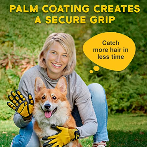 Pet Grooming and Bathing Gloves - Effective Pet Hair Remover for Cats, Dogs & Horses - Long & Short Fur - Enhanced Nubs Design Captures 2X More Hair