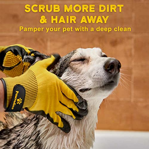 Pet Grooming and Bathing Gloves - Effective Pet Hair Remover for Cats, Dogs & Horses - Long & Short Fur - Enhanced Nubs Design Captures 2X More Hair