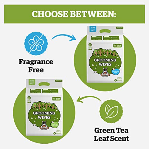 Pogi's Grooming Wipes - 400 Hypoallergenic Pet Wipes for Dogs & Cats - Plant-Based, Green Tea Leaf Scented, Deodorizing Dog Wipes