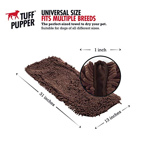 Tuff Pupper Large Dog Shammy Towel | Ultra Absorbent | Durable 35 x 15 Size for Dogs of All Breeds | Quick Drying Chenille Fabric | Designed for Indoor and Outdoor Use | Machine Washable
