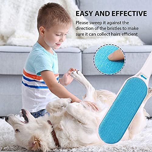 Pet Hair Remover - 1 Double-Sided Standard-Size, 1 Travel Pet Hair Removal Brush, Self-Cleaning Base - Remove Cat and Dog Fur, Lint, Fluff from Carpet, Car Seat, Couch, Clothing, Bedding, Fabric, Blue