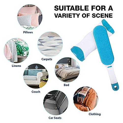 Pet Hair Remover - 1 Double-Sided Standard-Size, 1 Travel Pet Hair Removal Brush, Self-Cleaning Base - Remove Cat and Dog Fur, Lint, Fluff from Carpet, Car Seat, Couch, Clothing, Bedding, Fabric, Blue