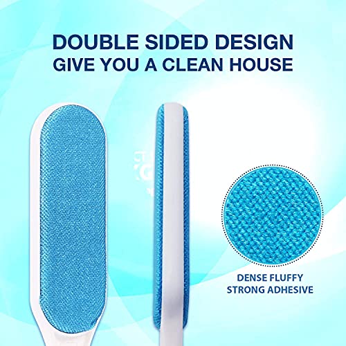 Pet Hair Remover - 1 Double-Sided Standard-Size, 1 Travel Pet Hair Removal Brush, Self-Cleaning Base - Remove Cat and Dog Fur, Lint, Fluff from Carpet, Car Seat, Couch, Clothing, Bedding, Fabric, Blue