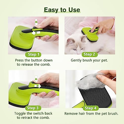 Pecute Dog Brushes Cat Brush, Self Cleaning Slicker Brush with Massage Particles, Removes 95% of Loose Hairs, Pet Grooming Brush Shedding Tools for Small Medium Dogs Cats (Medium, Upgraded Button)