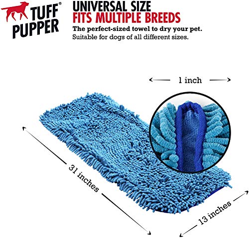 Tuff Pupper Large Dog Shammy Towel | Ultra Absorbent | Durable 35 x 15 Size for Dogs of All Breeds | Quick Drying Chenille Fabric | Designed for Indoor and Outdoor Use | Machine Washable