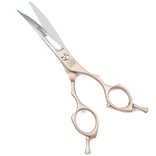 Moontay 6.5" Professional Curved Pet Grooming Scissor, Dog Cat Grooming Shear/Scissor Hair Cutting Shear with Double Finger Rests, 440C Japanese Stainless Steel Grooming Scissor, Gold