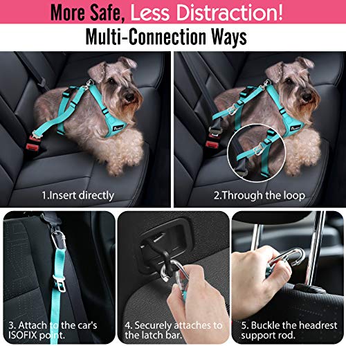 Pawaboo Dog Safety Vest Harness, Pet Car Harness Vehicle Seat Belt with Adjustable Strap and Buckle Clip, Easy Control for Driving Traveling Safety for Small Medium Dogs Cats, Large, Blue