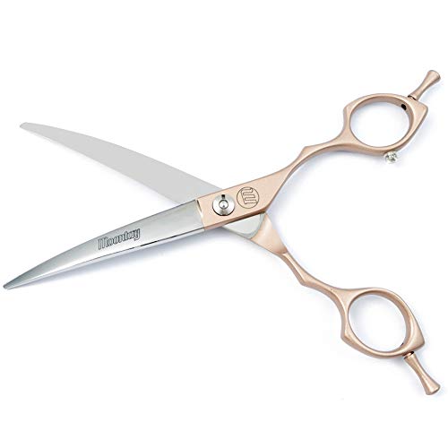 Moontay 6.5" Professional Curved Pet Grooming Scissor, Dog Cat Grooming Shear/Scissor Hair Cutting Shear with Double Finger Rests, 440C Japanese Stainless Steel Grooming Scissor, Gold