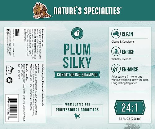 Nature's Specialties Puppy Friendly Conditioning Dog Shampoo for Pets, Concentrate 24:1, Made in USA, Plum Silky, 32oz