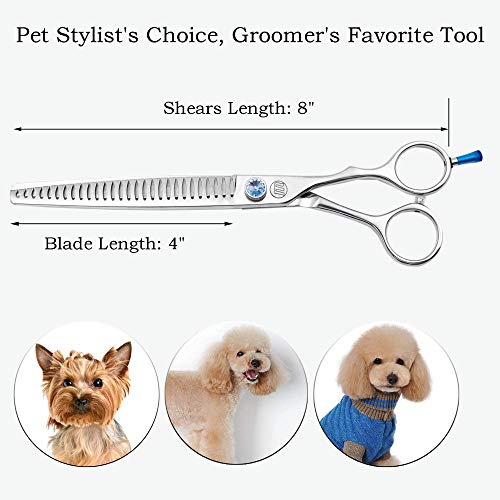 Moontay Professional Dog Grooming Straight, Curved, Thinning/Blending/Chunking Scissors Kit, JP-440C Stainless Steel Pet Cat Hair Cutting/Trimming Shears, Silver (8" (28-Serrated Tooth))