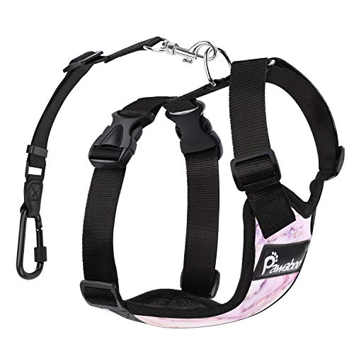 Pawaboo Dog Safety Vest Harness, Pet Car Harness Vehicle Seat Belt with Adjustable Strap and Carabiner, Easy Control for Driving Traveling Safety for Small Medium Dogs Cats, Extra Large, Purple Marble