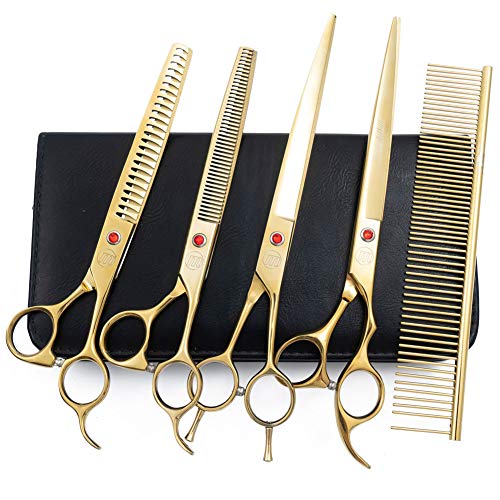 Moontay Professional Dog Grooming Scissors Set, 7 Inch/8 Inch Pet Grooming Scissors Chunkers Shears for Dog, Curved Dog Grooming Scissors, Thinning Shears for Dog with Grooming Comb