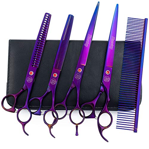 Moontay Professional Dog Grooming Scissors Set, 7 Inch/8 Inch Pet Grooming Scissors Chunkers Shears for Dog, Curved Dog Grooming Scissors, Thinning Shears for Dog with Grooming Comb