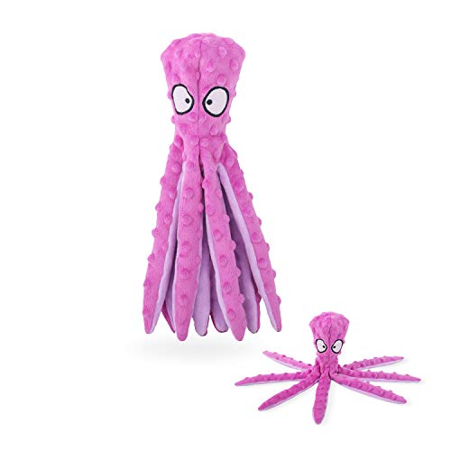 LUFFWELL Durable Dog Squeaky Toys, 2 Pack No Stuffing Plush Crinkle Toys, Animal Chew Toy Interactive with Squeaker for Small Medium Large Dogs, Octopus Design 12.5â