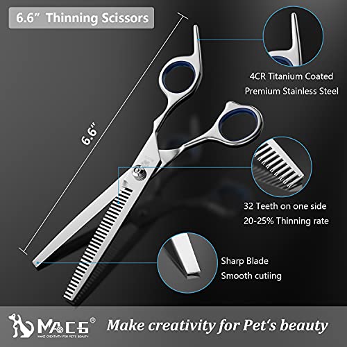 MAOCG Dog Grooming Scissors Set, Safety Round Blunt Tip Grooming Tools, Professional Curved,Thinning,Straight Scissors with Comb,nail cliper and nail file,Grooming Shears for Dogs and Cats.