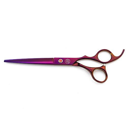 Moontay Professional 7.0" Dog Grooming Scissors Set, 4-pieces Straight, Upward Curved, Downward Curved, Thinning/Blending Shears for Dog, Cat and Pets, JP Stainless Steel, Purple