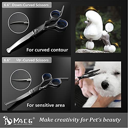 MAOCG Dog Grooming Scissors Set, Safety Round Blunt Tip Grooming Tools, Professional Curved,Thinning,Straight Scissors with Comb,nail cliper and nail file,Grooming Shears for Dogs and Cats.