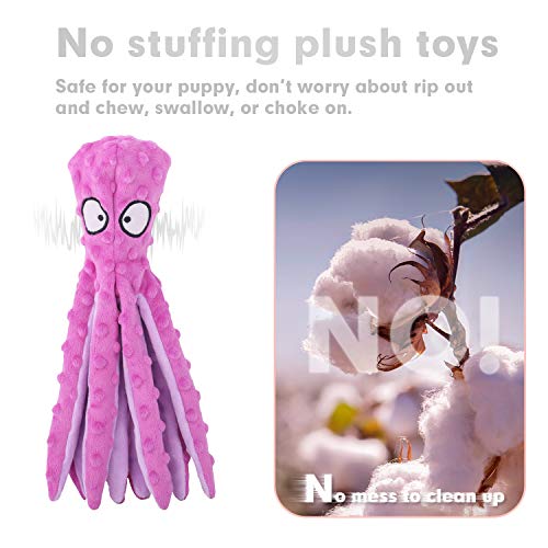 LUFFWELL Durable Dog Squeaky Toys, 2 Pack No Stuffing Plush Crinkle Toys, Animal Chew Toy Interactive with Squeaker for Small Medium Large Dogs, Octopus Design 12.5â