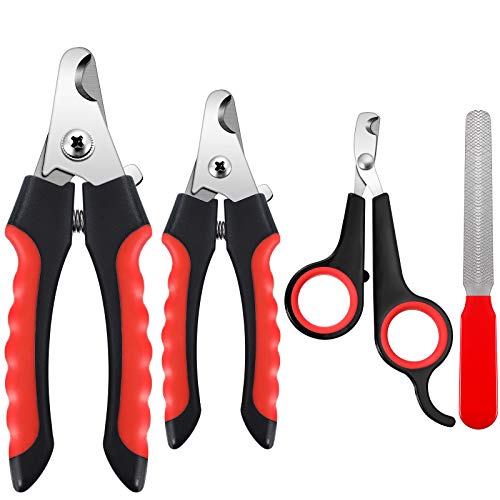 Mudder 4 Pieces Dog Nail Clippers Kit Dog Cat Pets Nail Clippers and Trimmers with Safety Guard to Avoid Over Cutting and Nail File for Large and Small Animals (Black and Red)