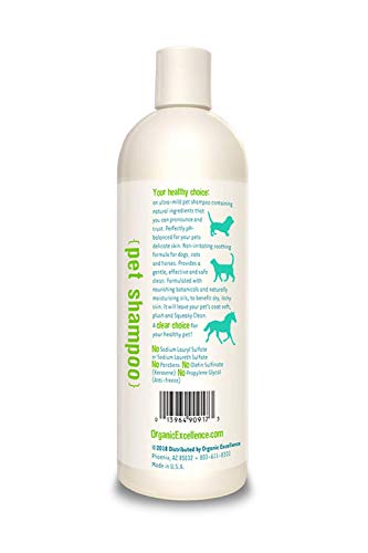 Organic Excellence Mild Dog Shampoo, Great for All Pets: Dogs, Puppies, Cats, Horses, Formulated for Sensitive Skin, Made with Aloe and Nourishing Botanicals - 16oz