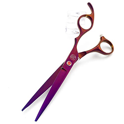 Moontay Professional 7.0" Dog Grooming Scissors Set, 4-pieces Straight, Upward Curved, Downward Curved, Thinning/Blending Shears for Dog, Cat and Pets, JP Stainless Steel, Purple