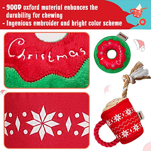 Lepawit 2Pack Christmas Dog Plush Squeaky Toy with Rope for Dogs Cute Coffee Cup & Donut Design, Interactive Stuffed Dog Rope Toy for Medium Large Dogs
