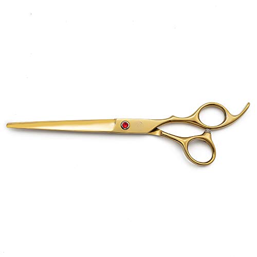 Moontay Professional 7.0" Dog Grooming Scissors Set, 4-pieces Straight, Upward Curved, Downward Curved, Thinning/Blending Shears for Dog, Cat and Pets, JP Stainless Steel, Gold