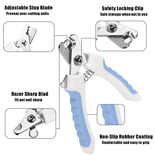 Mudder 4 Pieces Dog Nail Clippers Kit Dog Cat Pets Nail Clippers and Trimmers with Safety Guard to Avoid Over Cutting and Nail File for Large and Small Animals (Blue and White)