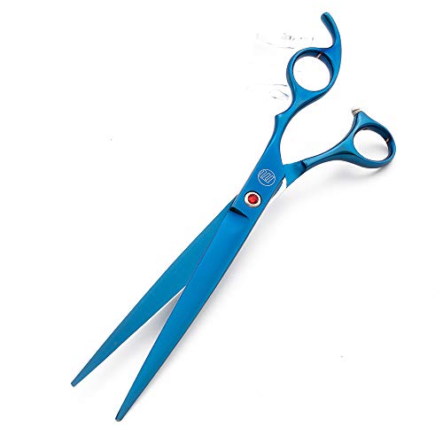Moontay Professional 8.0" Dog Grooming Scissors Set, 4-pieces Straight, Upward Curved, Downward Curved, Thinning/Blending Shears for Dog, Cat and Pets, JP Stainless Steel, Blue