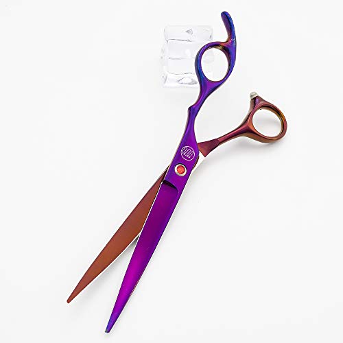 Moontay Professional 7.0" Dog Grooming Scissors Set, 4-pieces Straight, Upward Curved, Downward Curved, Thinning/Blending Shears for Dog, Cat and Pets, JP Stainless Steel, Purple