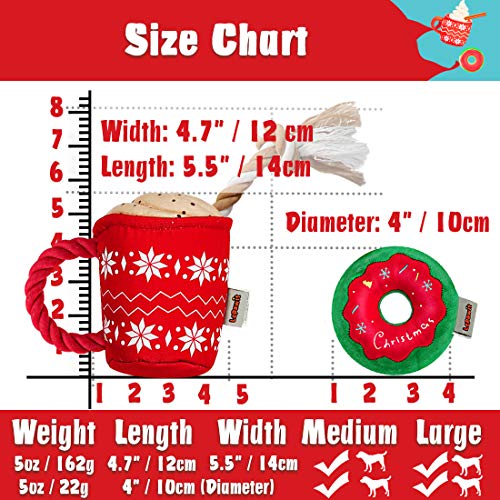 Lepawit 2Pack Christmas Dog Plush Squeaky Toy with Rope for Dogs Cute Coffee Cup & Donut Design, Interactive Stuffed Dog Rope Toy for Medium Large Dogs
