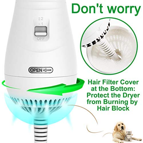 LIVEKEY Pet Hair Dryer, 2 in 1 Pet Grooming Hair Dryer with Slicker Brush, Home Dog Hair Dryer with Adjustable 2 Temperatures Settings, for Small and Medium Dogs and Cats