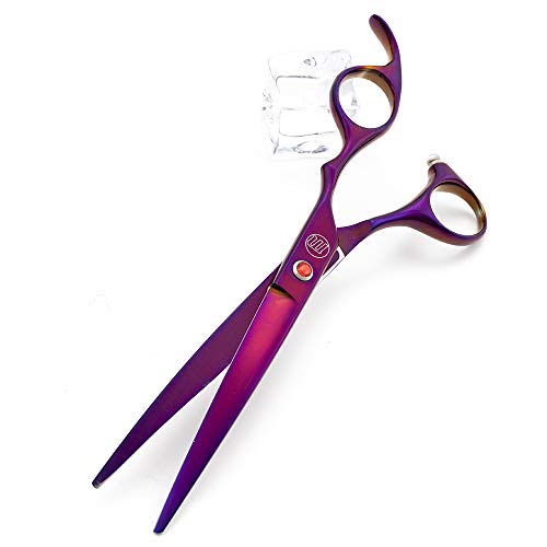 Moontay Professional 7.0" Dog Grooming Scissors Set, 4-pieces Straight, Upward Curved, Downward Curved, Thinning/Blending Shears for Dog, Cat and Pets, JP Stainless Steel, Purple