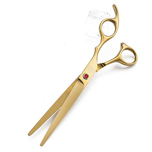 Moontay Professional 7.0" Dog Grooming Scissors Set, 4-pieces Straight, Upward Curved, Downward Curved, Thinning/Blending Shears for Dog, Cat and Pets, JP Stainless Steel, Gold
