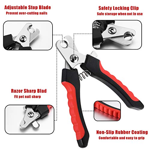 Mudder 4 Pieces Dog Nail Clippers Kit Dog Cat Pets Nail Clippers and Trimmers with Safety Guard to Avoid Over Cutting and Nail File for Large and Small Animals (Black and Red)