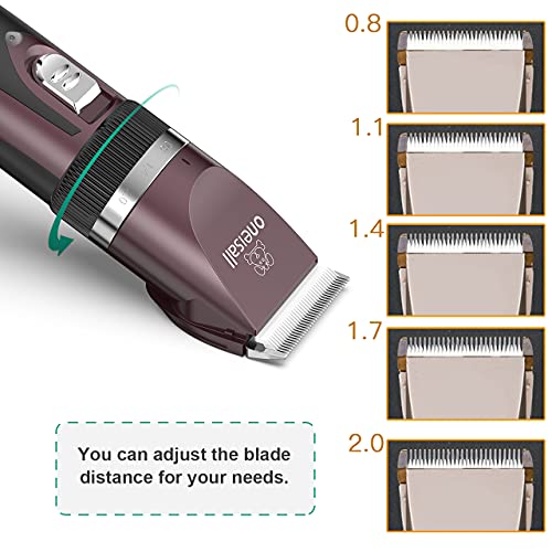 oneisall Dog Shaver Clippers Low Noise Rechargeable Cordless Electric Quiet Hair Clippers Set for Dogs Cats Pets