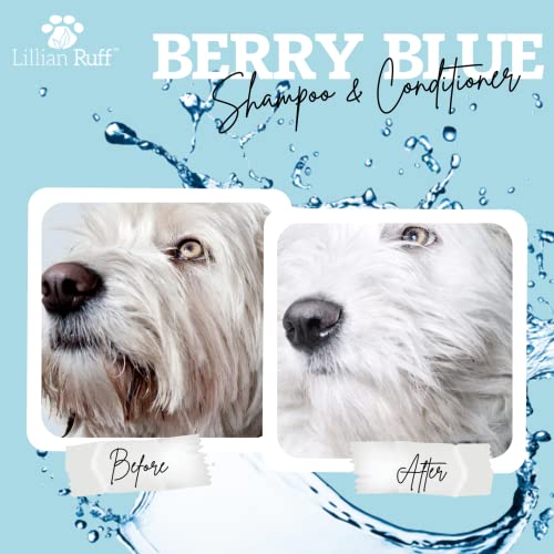 Lillian Ruff Berry Blue Brightening Face and Body Wash Shampoo & Conditioner Set for Dogs & Cats - Tear Free Blueberry Shampoo - Remove Tear Stains, Hydrate Dry Itchy Skin, Add Shine & Luster to Coats