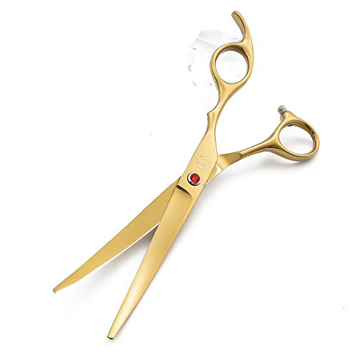 Moontay Professional 7.0" Dog Grooming Scissors Set, 4-pieces Straight, Upward Curved, Downward Curved, Thinning/Blending Shears for Dog, Cat and Pets, JP Stainless Steel, Gold