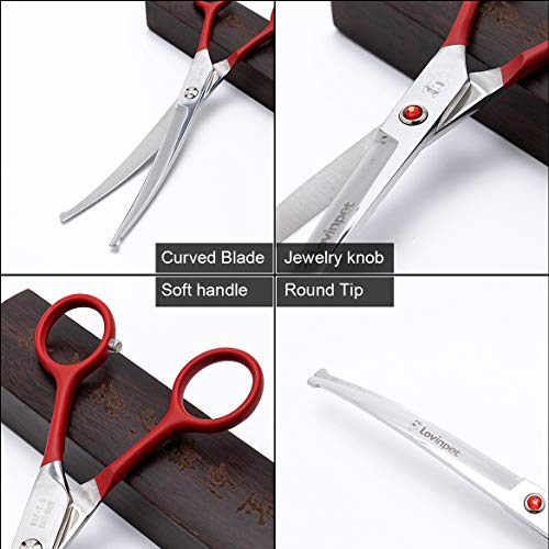 LovinPet Pet 7" Curved Scissor Right/Left-Handed Pet Round-Tip Grooming Stainless Steel Safety Trimming Shears for Dogs and Cats (Easy use Curved Scissor)