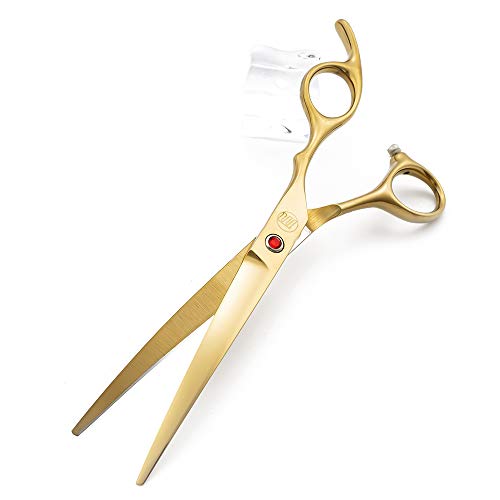Moontay Professional 7.0" Dog Grooming Scissors Set, 4-pieces Straight, Upward Curved, Downward Curved, Thinning/Blending Shears for Dog, Cat and Pets, JP Stainless Steel, Gold