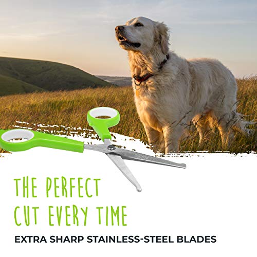 Mighty Paw Dog Grooming Scissors (2 Pack) | Professional Ergonomic Pet Grooming Scissors with Rounded Safety Tips & 2mm Sharp Stainless Steel Blades. for Body, Paw and Face Hair Trimming (Green)