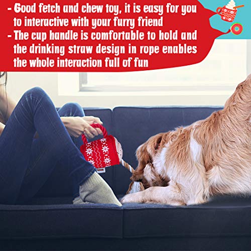 Lepawit 2Pack Christmas Dog Plush Squeaky Toy with Rope for Dogs Cute Coffee Cup & Donut Design, Interactive Stuffed Dog Rope Toy for Medium Large Dogs
