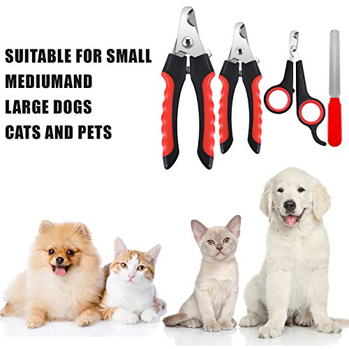 Mudder 4 Pieces Dog Nail Clippers Kit Dog Cat Pets Nail Clippers and Trimmers with Safety Guard to Avoid Over Cutting and Nail File for Large and Small Animals (Black and Red)