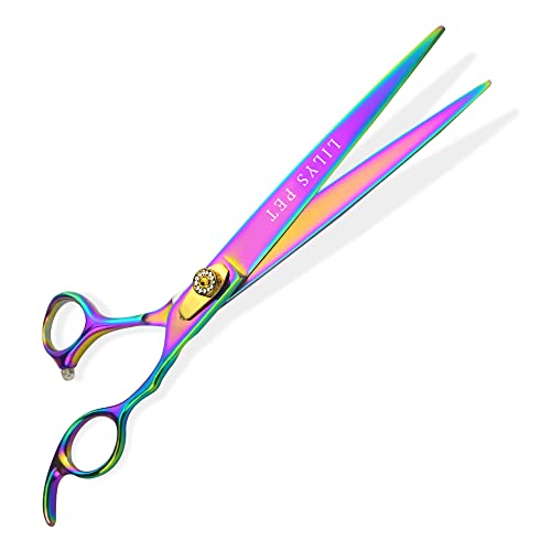 LILYS PET HIGH-END SERIES 8-Inch Japan 440C Rainbow Color Pet Grooming Straight Cutting Scissors,Dog Cat Straight Scissors,Dog Cat Grooming Scissors