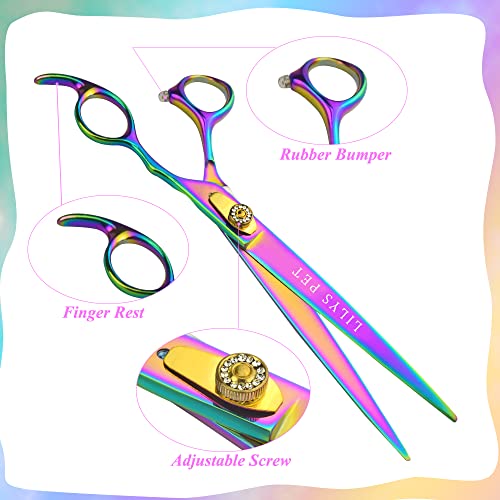 LILYS PET HIGH-END SERIES 8-Inch Japan 440C Rainbow Color Pet Grooming Straight Cutting Scissors,Dog Cat Straight Scissors,Dog Cat Grooming Scissors